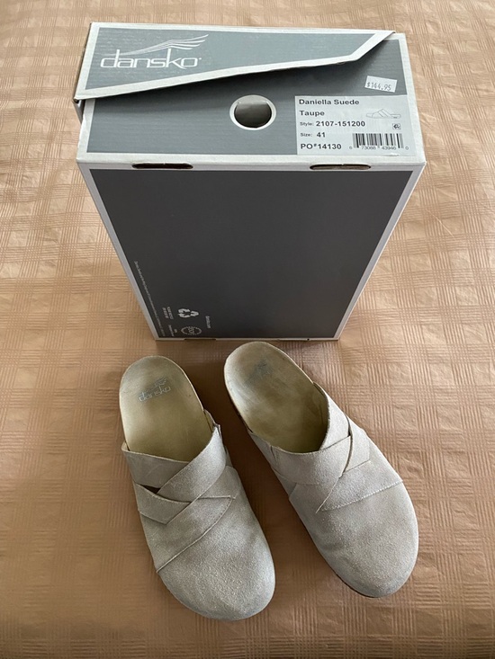 Dansko Taupe Suede Cross-Strap Slip-On Clog - Picture 3 of 6